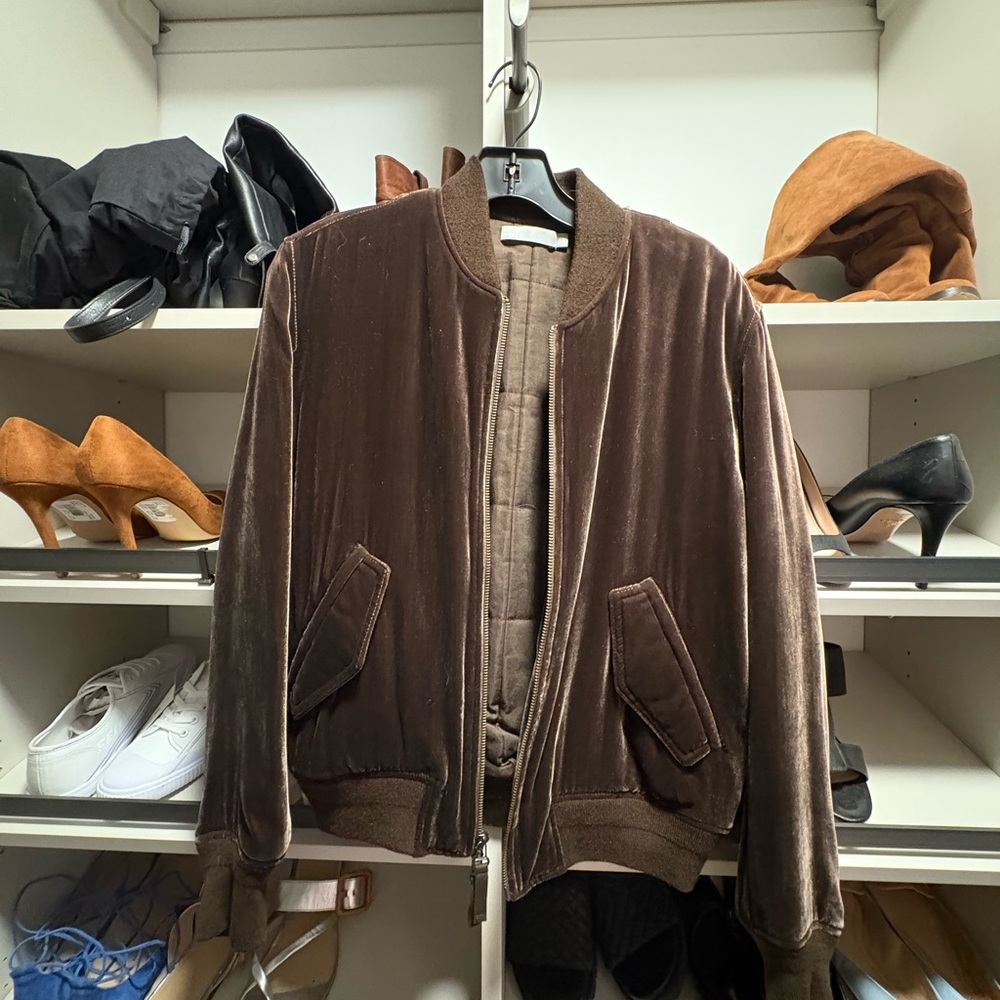 XS Vince Brown Velvet Bomber Jacket